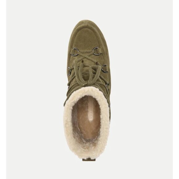 NIB - Veronica Beard 'Elfred' Lace-Up Suede Shearling Booties, Army Green - Picture 4 of 4